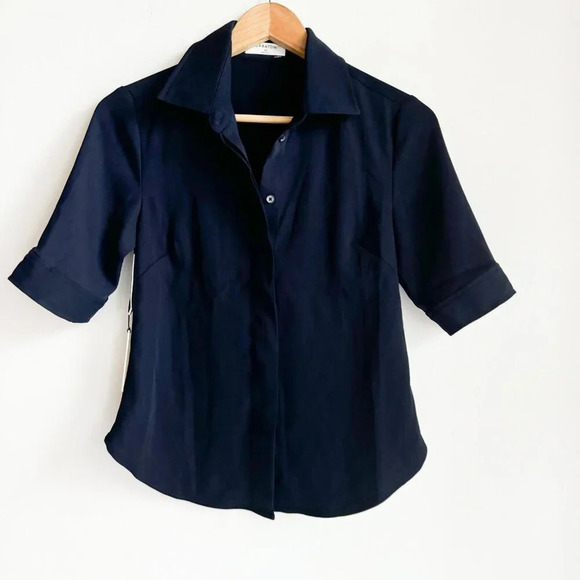 Babaton Dark Navy Blue Bello Button  Down Shirt XS - Picture 3 of 4